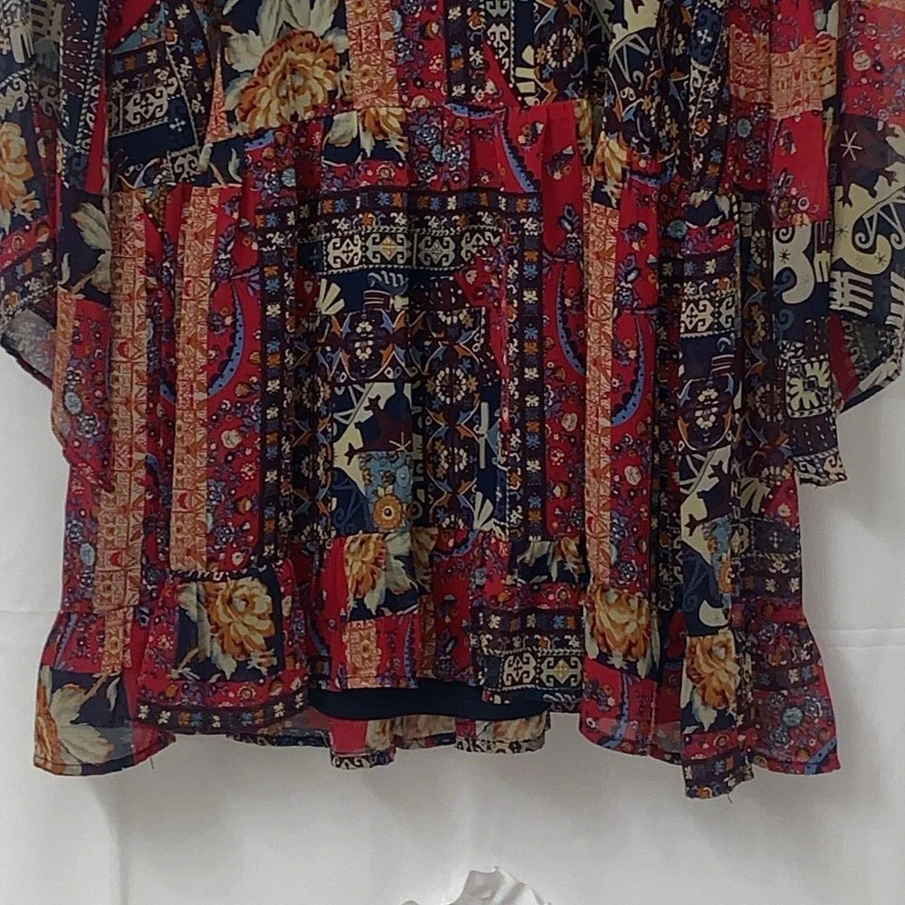 Altar'd State Womens‎ Boho Patchwork Print Mini Dress Red Blue Size Medium